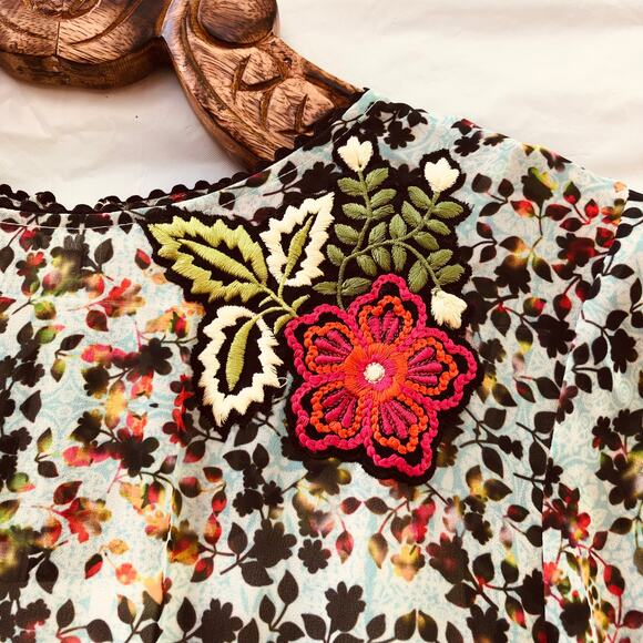 Anthropologie Bhanuni Jyoti Dress Bell Sleeve A Line Floral Embroidered Boho 4 - Picture 6 of 12